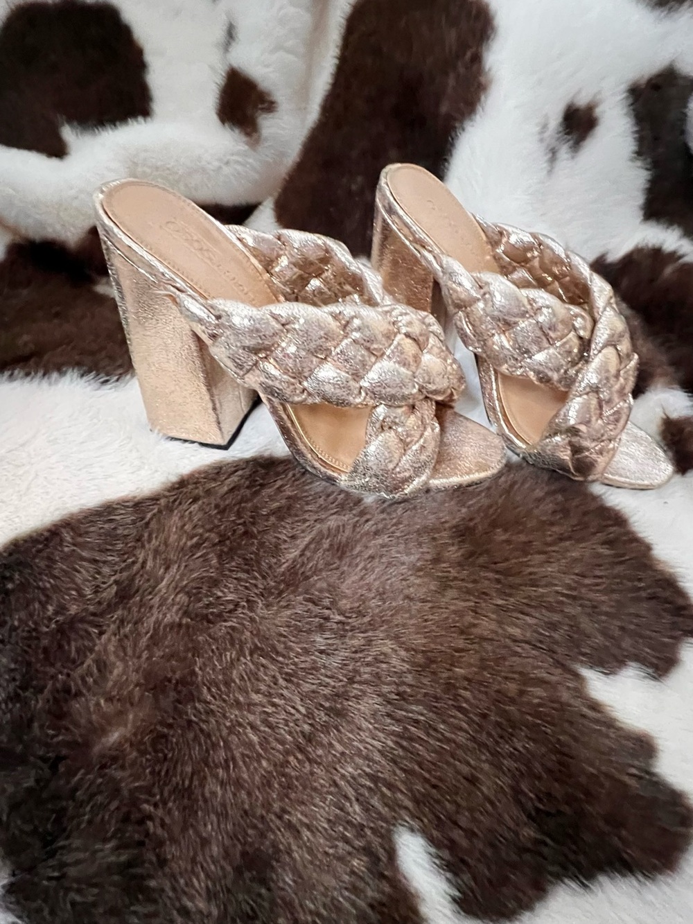 ASOS Women’s Metallic Braided Block Heel Slide Sandals - Gold